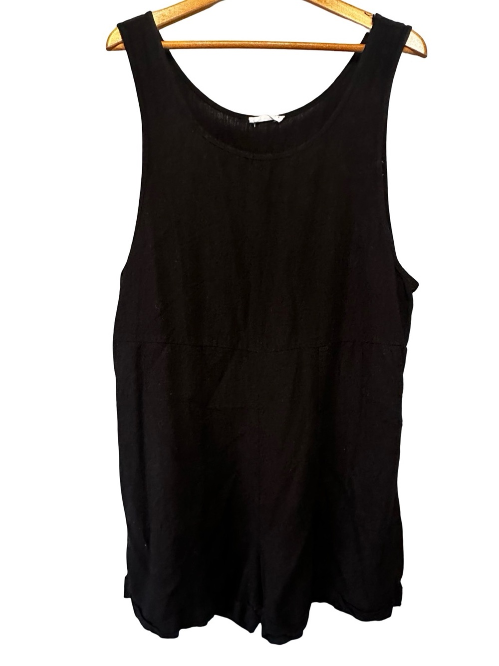 Nellie Mae Black Linen Blend Romper Size Large Sleeveless Basic Summer Chic